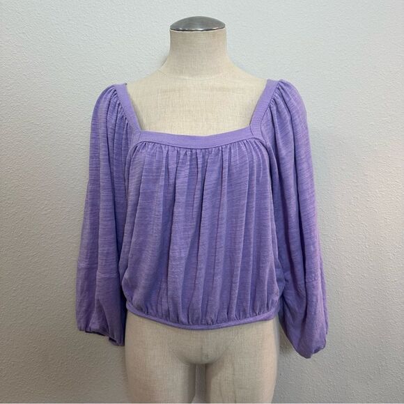 Free People Ballon Sleeve Square Neck Top 232 - Picture 1 of 4